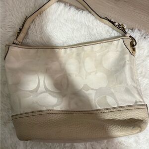 Coach Cream and Tan Shoulder Bag